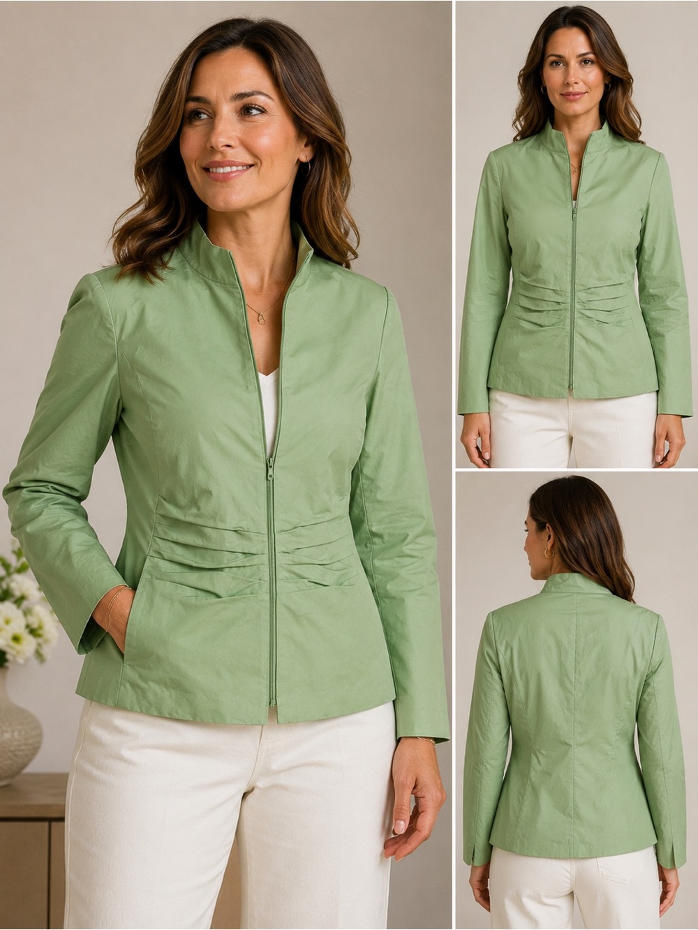 Lafayette 148 New York Mint Green Ruched Zip Jacket – Women’s Size 16W